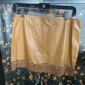 Tan Leather Skirt with Suede Accents
